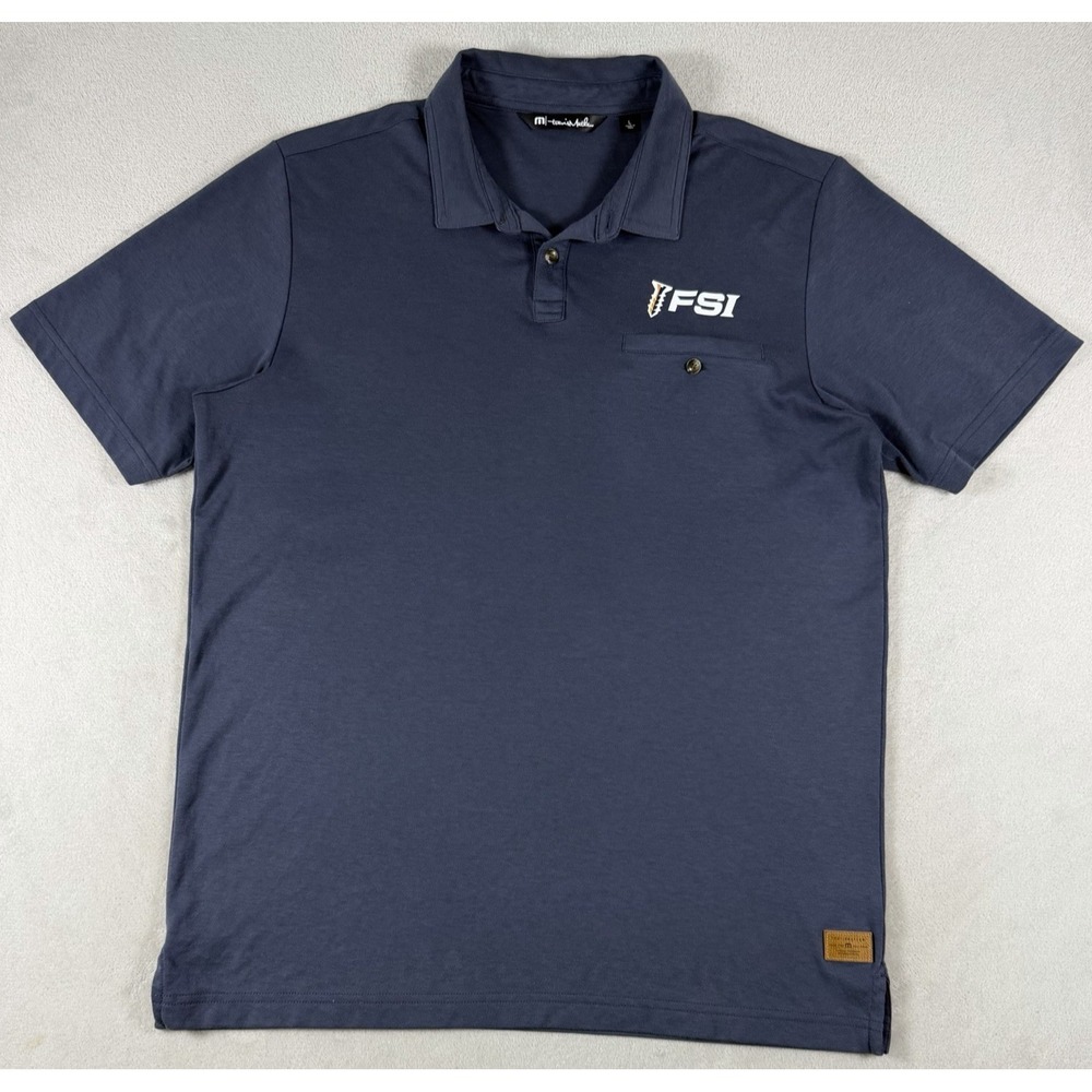 TravisMathew FSI Embroidered Logo Polo Shirt Men's Large Blue Performance Golf